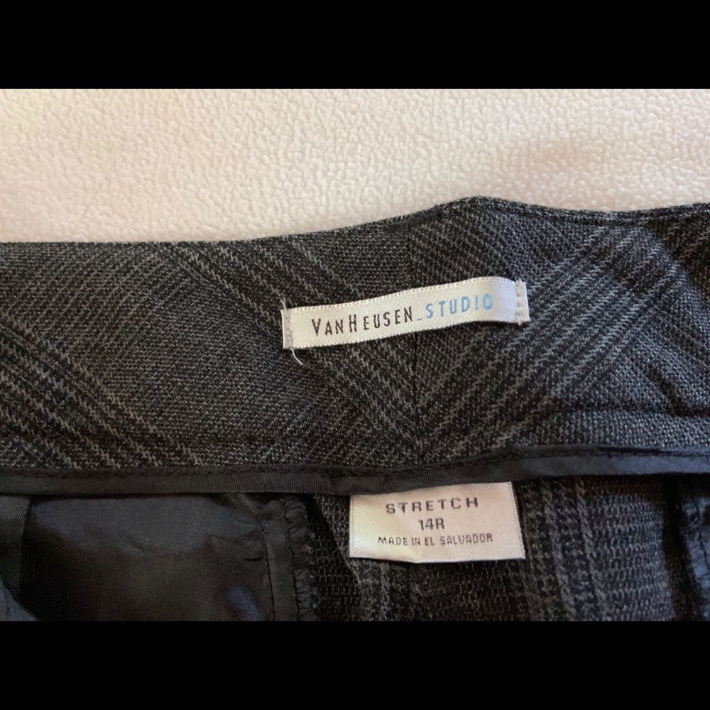 Gray plaid wide leg dress pants